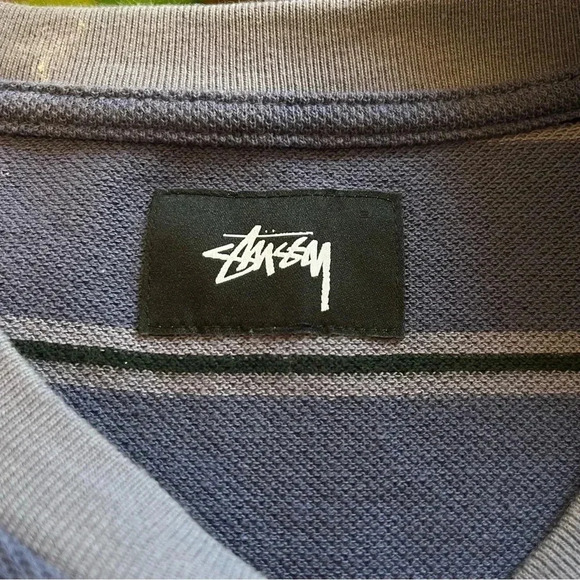 STUSSY PEAK STRIPE T-SHIRT NAVY SIZE 2XL MENS FRONT POCKET‎ RETRO LOOK - Picture 6 of 10
